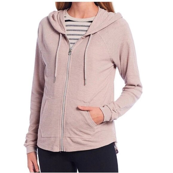 Calvin Klein Tops - Calvin Klein Hoodie Womens Medium Brown Knit Performance Ruched Sleeve Full Zip